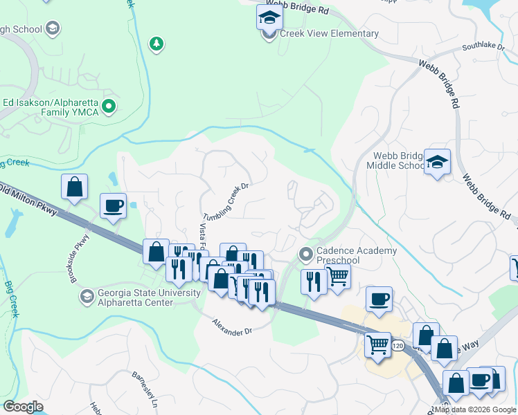 map of restaurants, bars, coffee shops, grocery stores, and more near 840 Highmeade Drive in Alpharetta