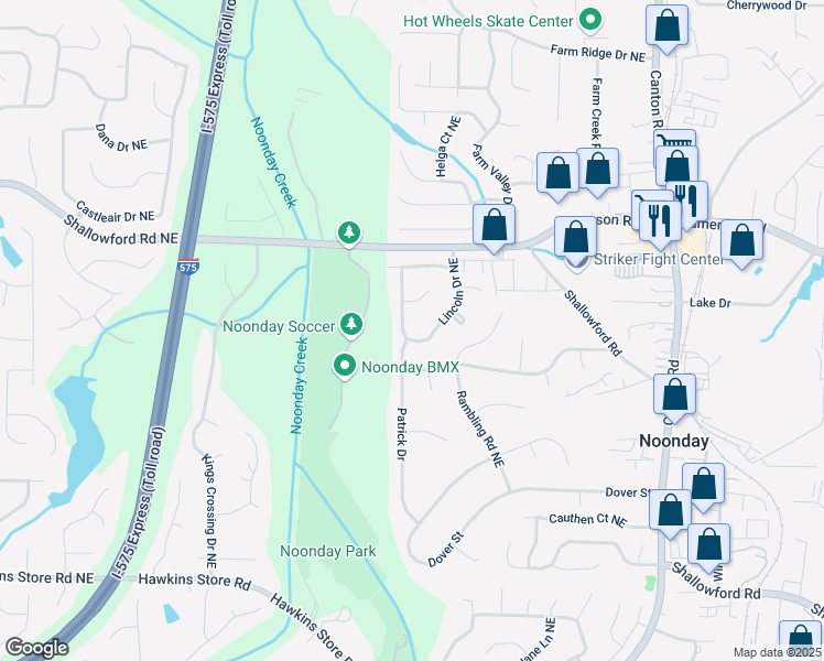 map of restaurants, bars, coffee shops, grocery stores, and more near 4760 Lincoln Drive Northeast in Kennesaw