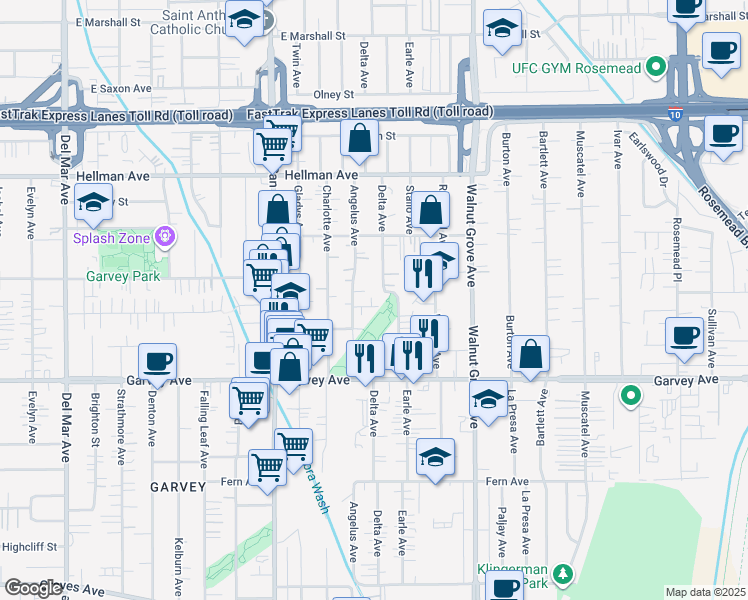 map of restaurants, bars, coffee shops, grocery stores, and more near 8356 Whitmore Street in Rosemead