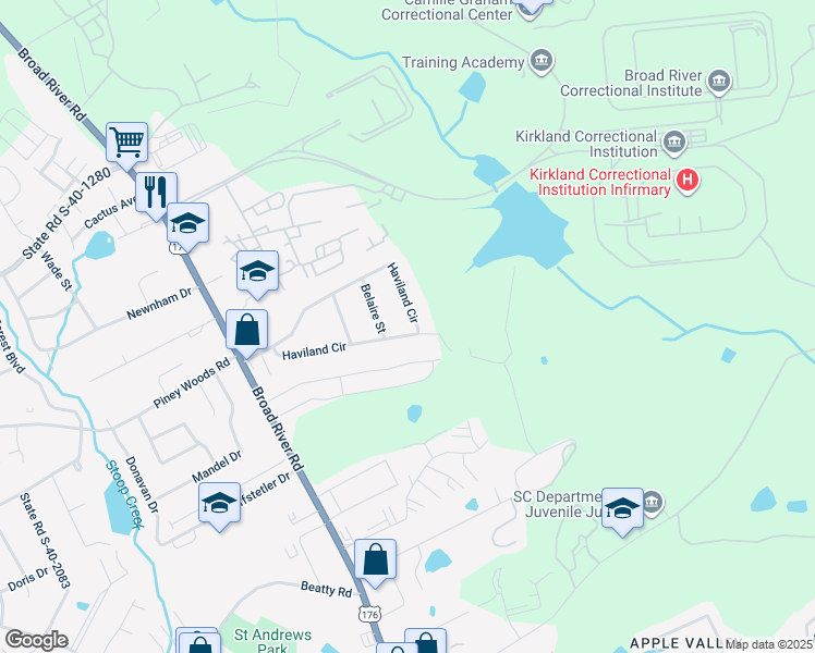 map of restaurants, bars, coffee shops, grocery stores, and more near 1746 Haviland Circle in Columbia
