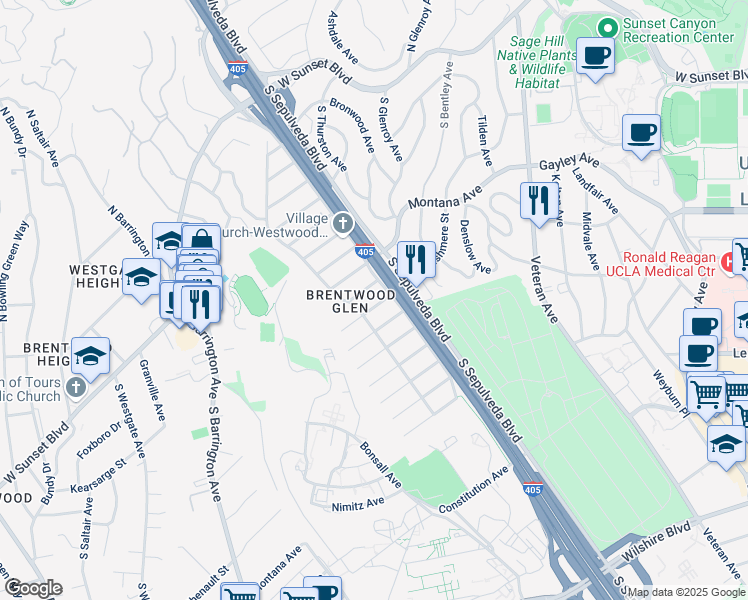 map of restaurants, bars, coffee shops, grocery stores, and more near 11347 Cashmere Street in Los Angeles