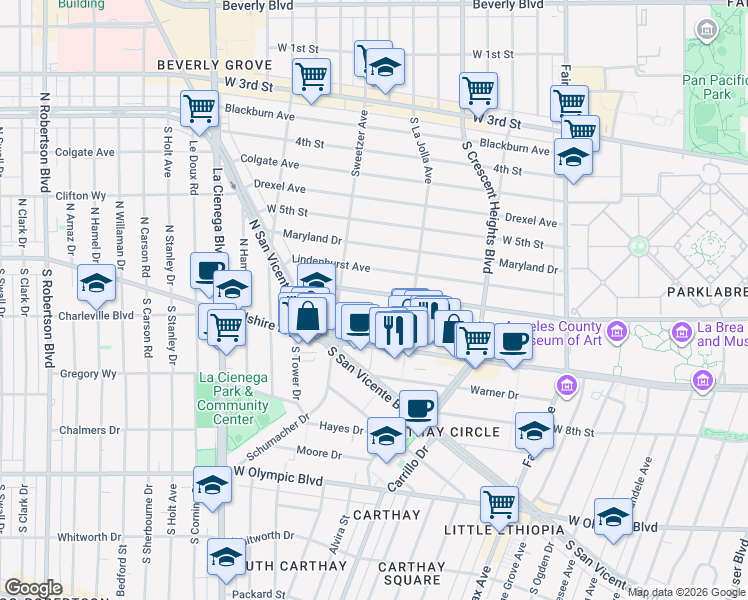 map of restaurants, bars, coffee shops, grocery stores, and more near 6443 Orange Street in Los Angeles