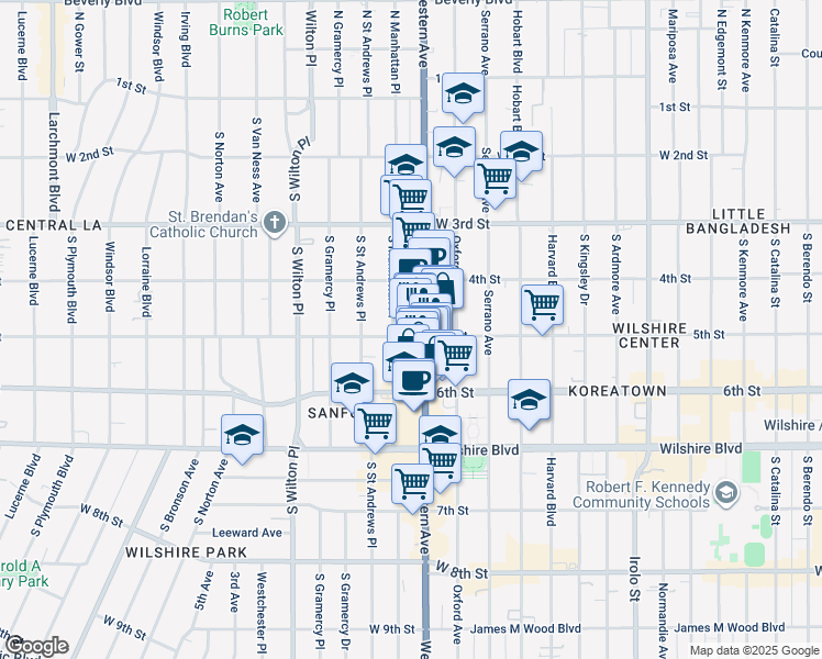 map of restaurants, bars, coffee shops, grocery stores, and more near in Los Angeles