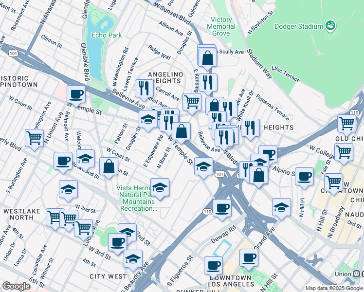 map of restaurants, bars, coffee shops, grocery stores, and more near 458 North Boylston Street in Los Angeles