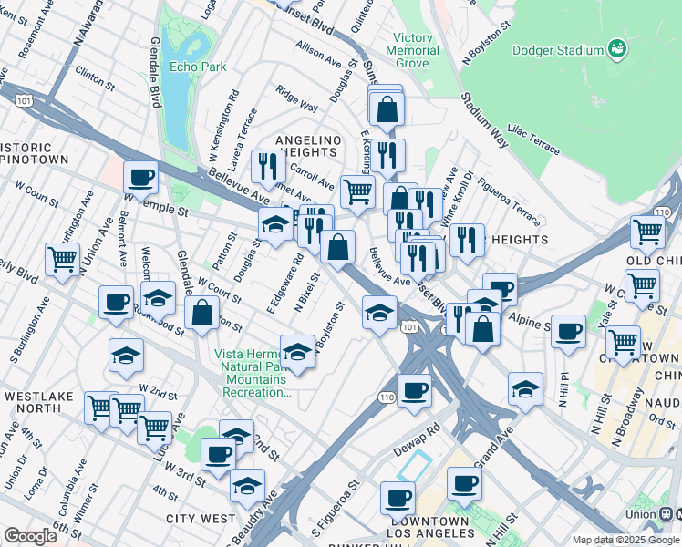 map of restaurants, bars, coffee shops, grocery stores, and more near 458 North Boylston Street in Los Angeles