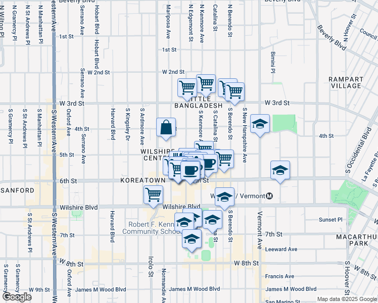 map of restaurants, bars, coffee shops, grocery stores, and more near 510 South Alexandria Avenue in Los Angeles