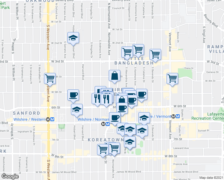 map of restaurants, bars, coffee shops, grocery stores, and more near in Los Angeles