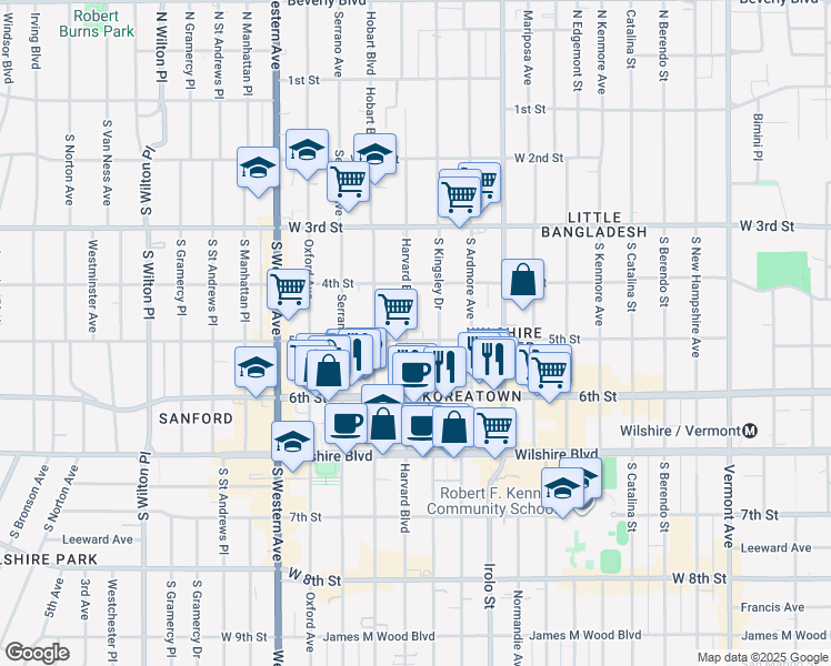 map of restaurants, bars, coffee shops, grocery stores, and more near 3920 5th Street in Los Angeles