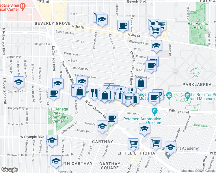 map of restaurants, bars, coffee shops, grocery stores, and more near 622 South La Jolla Avenue in Los Angeles