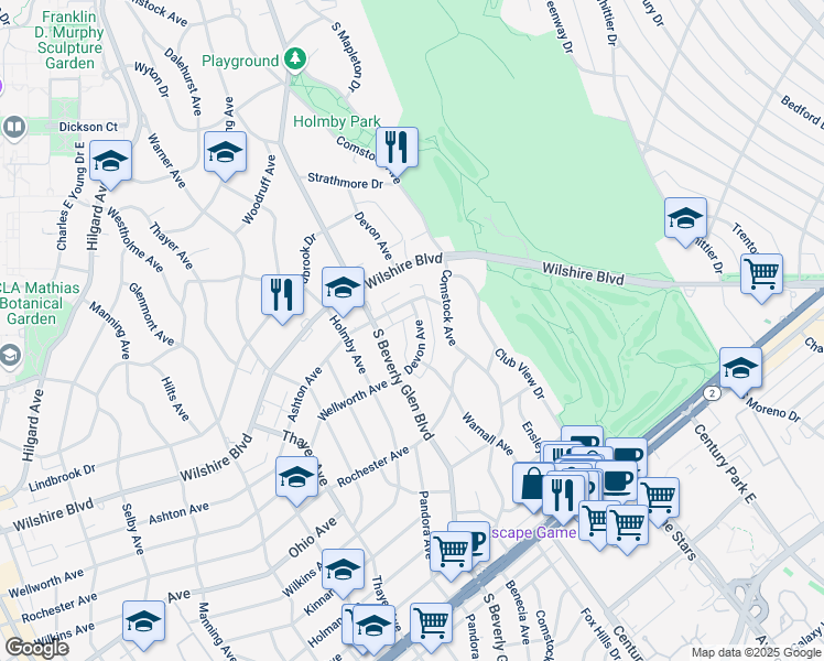 map of restaurants, bars, coffee shops, grocery stores, and more near 1287 Devon Avenue in Los Angeles