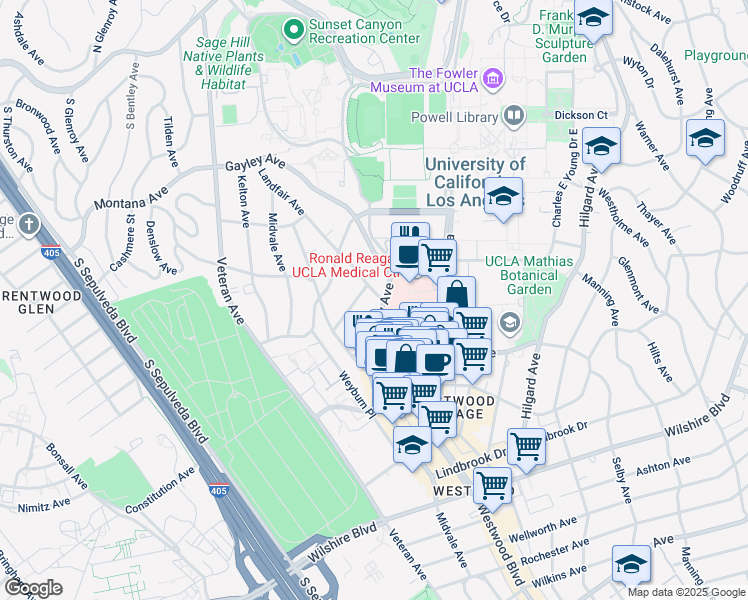 map of restaurants, bars, coffee shops, grocery stores, and more near 200 Medical Plaza Driveway in Los Angeles