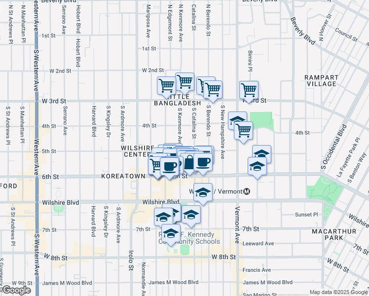 map of restaurants, bars, coffee shops, grocery stores, and more near 510 South Kenmore Avenue in Los Angeles