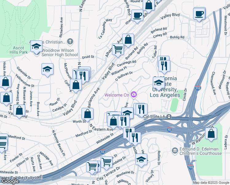 map of restaurants, bars, coffee shops, grocery stores, and more near 4861 Farquhar Street in Los Angeles