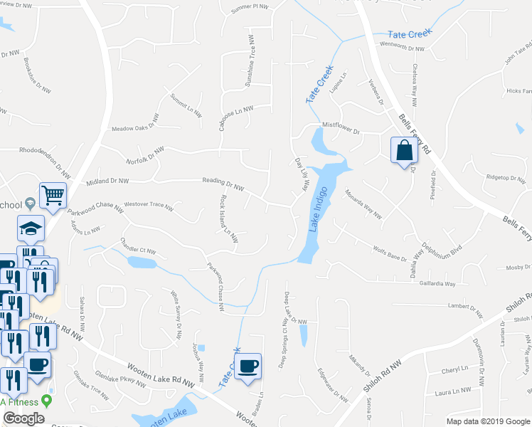 map of restaurants, bars, coffee shops, grocery stores, and more near 4800 Erie Court Northwest in Acworth
