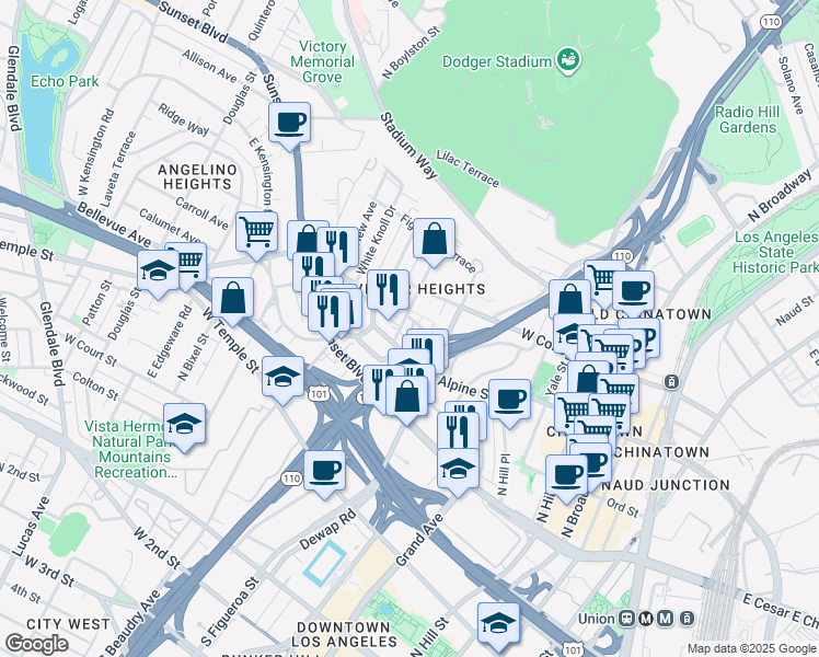 map of restaurants, bars, coffee shops, grocery stores, and more near 940 New Depot Street in Los Angeles