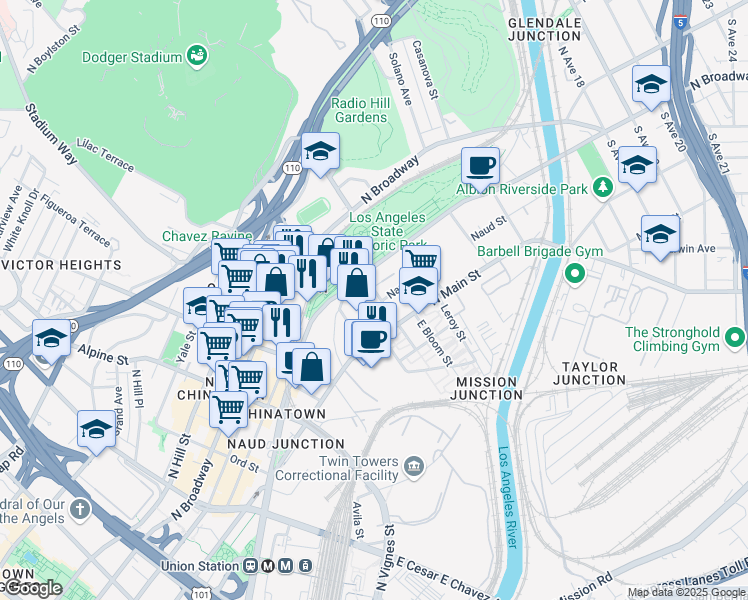map of restaurants, bars, coffee shops, grocery stores, and more near 126 West Elmyra Street in Los Angeles