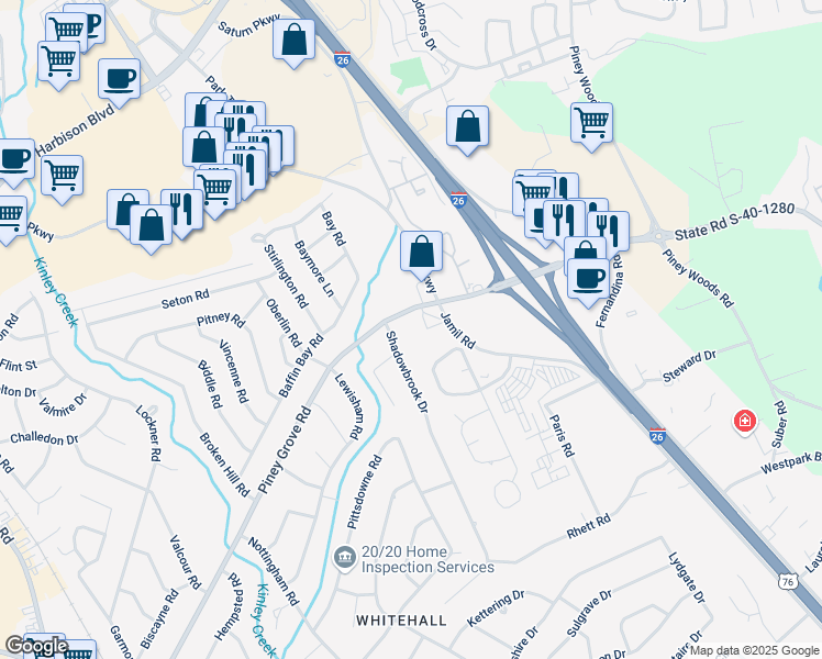 map of restaurants, bars, coffee shops, grocery stores, and more near 414 Piney Grove Road in Columbia