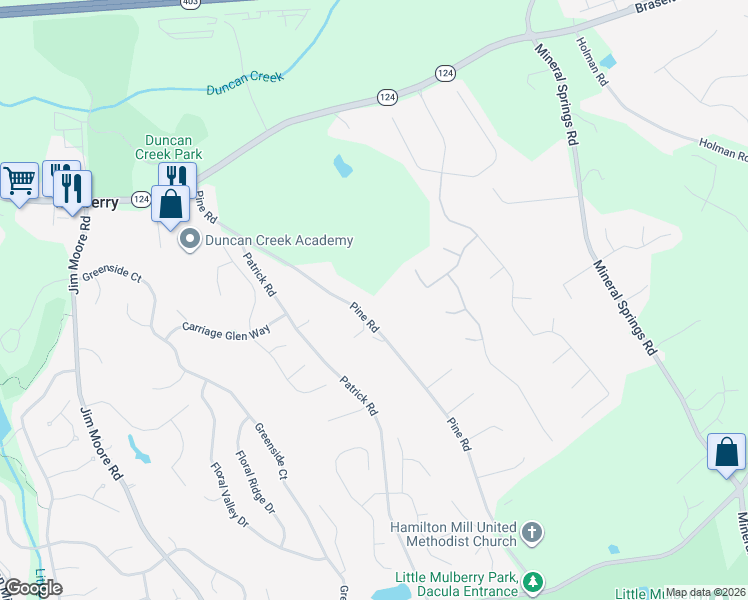map of restaurants, bars, coffee shops, grocery stores, and more near 1894 Pine Road in Dacula