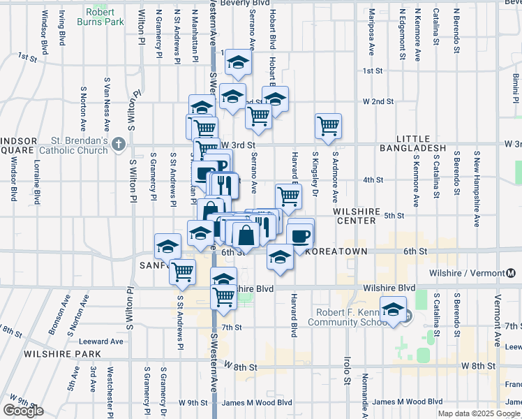 map of restaurants, bars, coffee shops, grocery stores, and more near 450 Serrano Avenue in Los Angeles