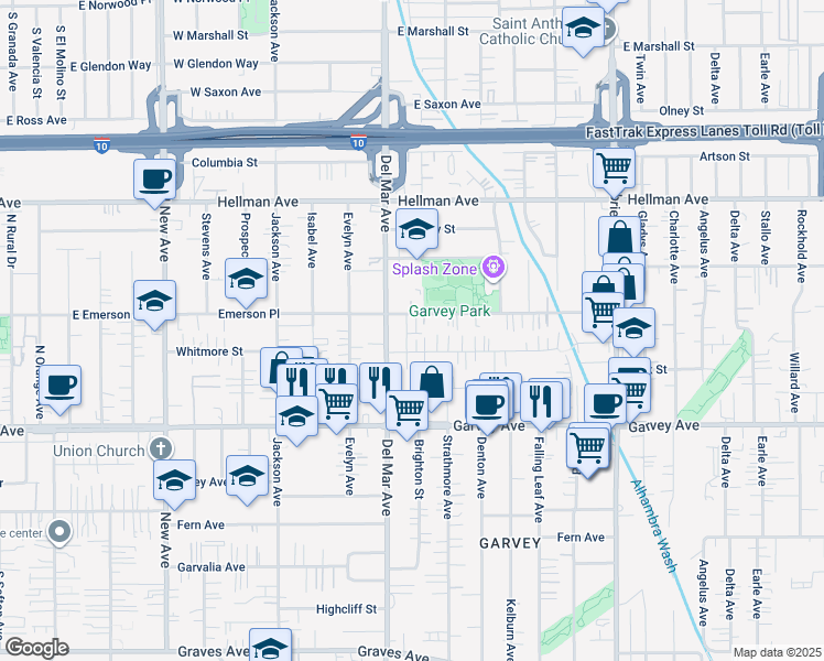 map of restaurants, bars, coffee shops, grocery stores, and more near 3148 Wilson Way in Rosemead
