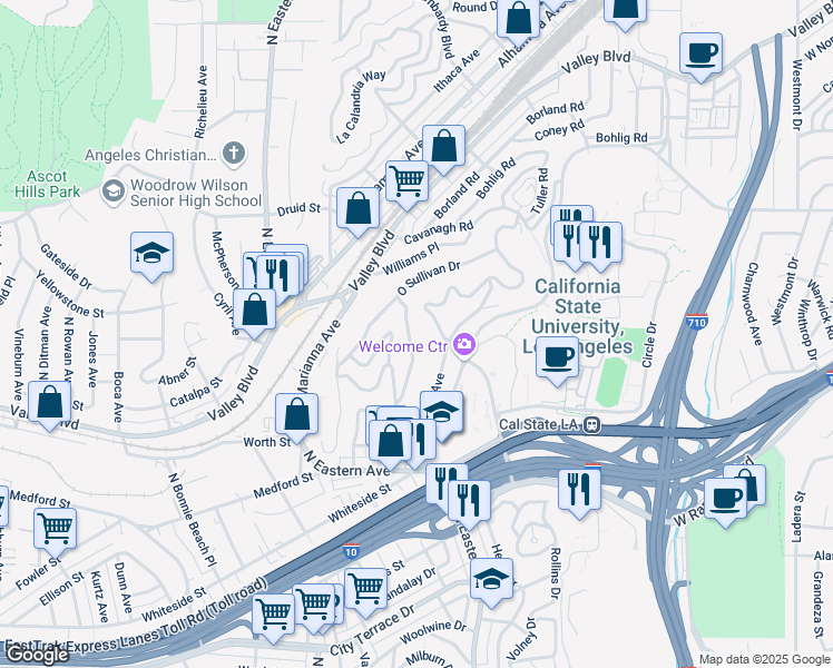 map of restaurants, bars, coffee shops, grocery stores, and more near 1930 Heidleman Road in Los Angeles