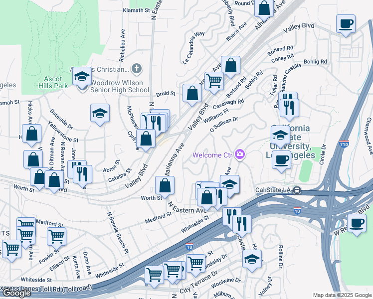 map of restaurants, bars, coffee shops, grocery stores, and more near 1946 Seigneur Avenue in Los Angeles