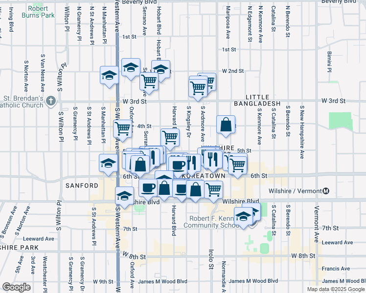 map of restaurants, bars, coffee shops, grocery stores, and more near 3920 5th Street in Los Angeles