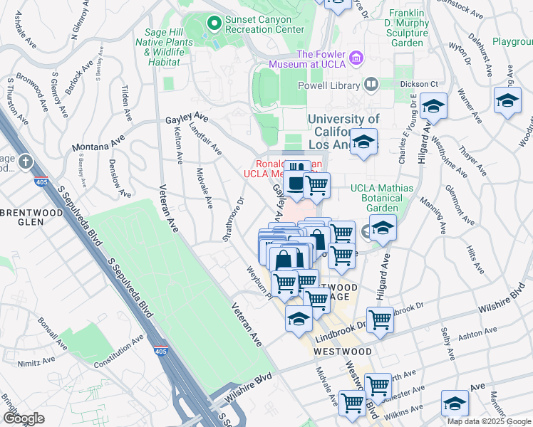 map of restaurants, bars, coffee shops, grocery stores, and more near 10974 Roebling Avenue in Los Angeles