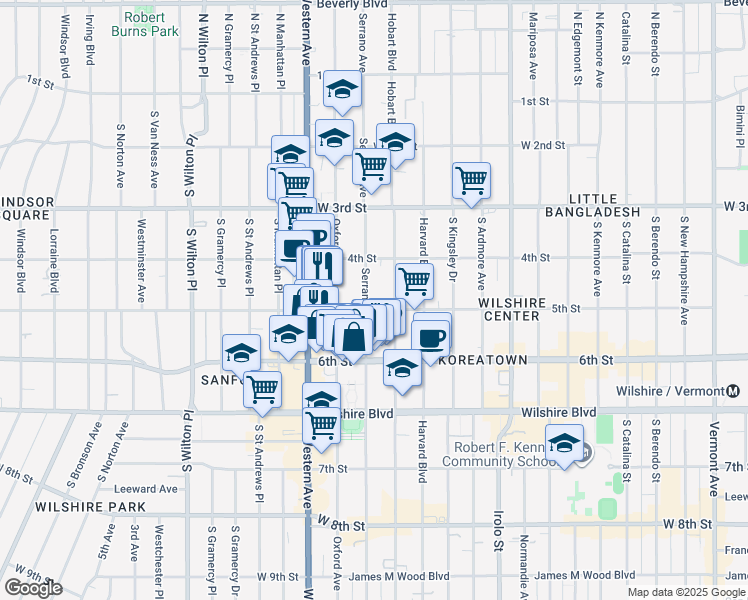 map of restaurants, bars, coffee shops, grocery stores, and more near 450 Serrano Avenue in Los Angeles