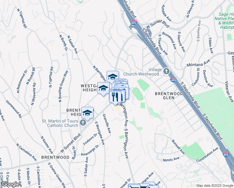 map of restaurants, bars, coffee shops, grocery stores, and more near West Sunset Boulevard in Los Angeles