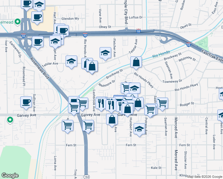map of restaurants, bars, coffee shops, grocery stores, and more near 3146 Marybeth Avenue in El Monte