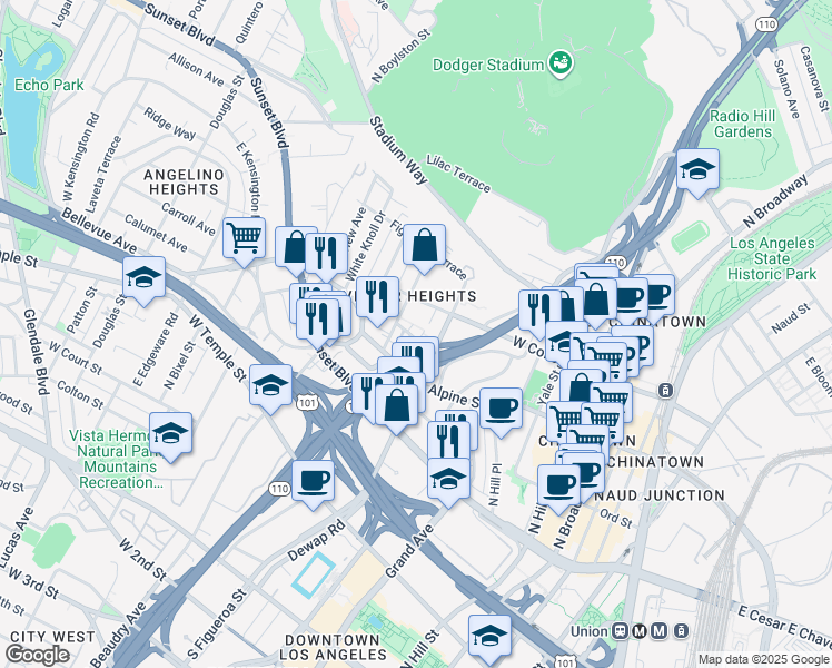 map of restaurants, bars, coffee shops, grocery stores, and more near 911 New Depot Street in Los Angeles