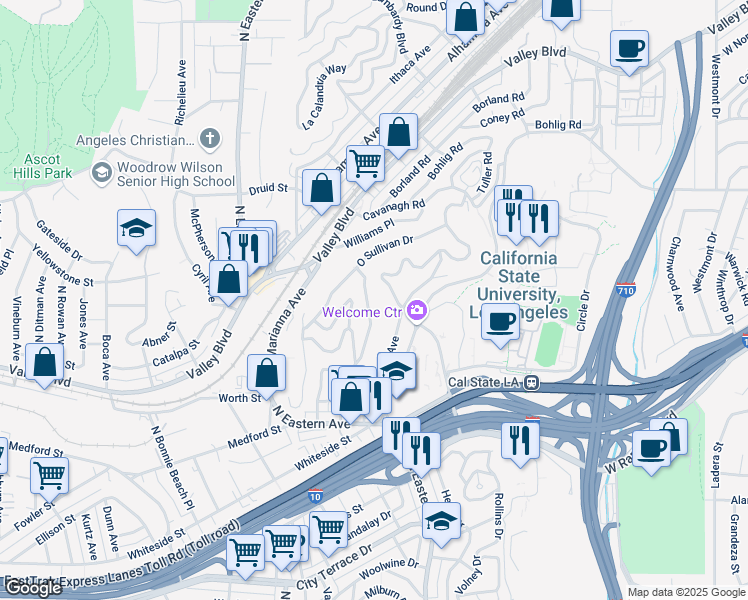 map of restaurants, bars, coffee shops, grocery stores, and more near 1930 Heidleman Road in Los Angeles