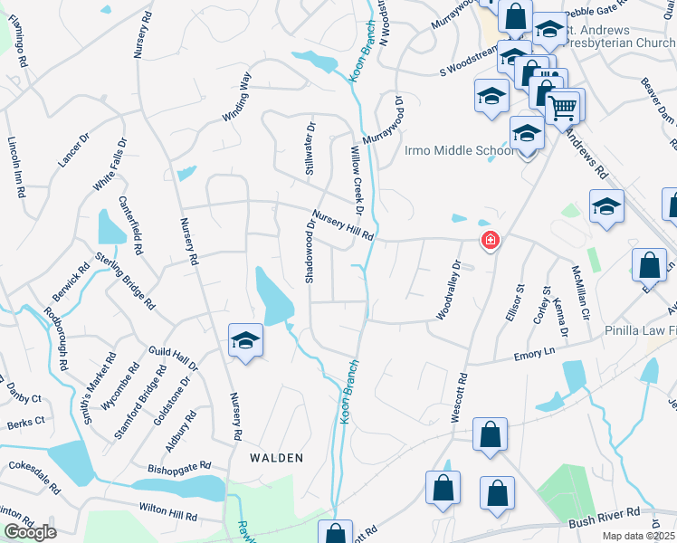 map of restaurants, bars, coffee shops, grocery stores, and more near 1809 Crossbrook Road in Columbia
