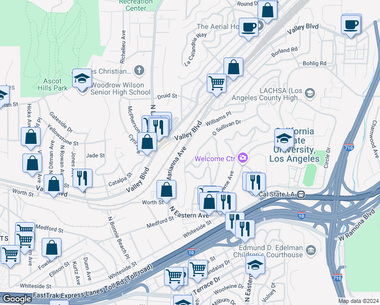 map of restaurants, bars, coffee shops, grocery stores, and more near 1946 Seigneur Avenue in Los Angeles