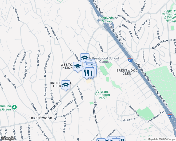 map of restaurants, bars, coffee shops, grocery stores, and more near West Sunset Boulevard in Los Angeles