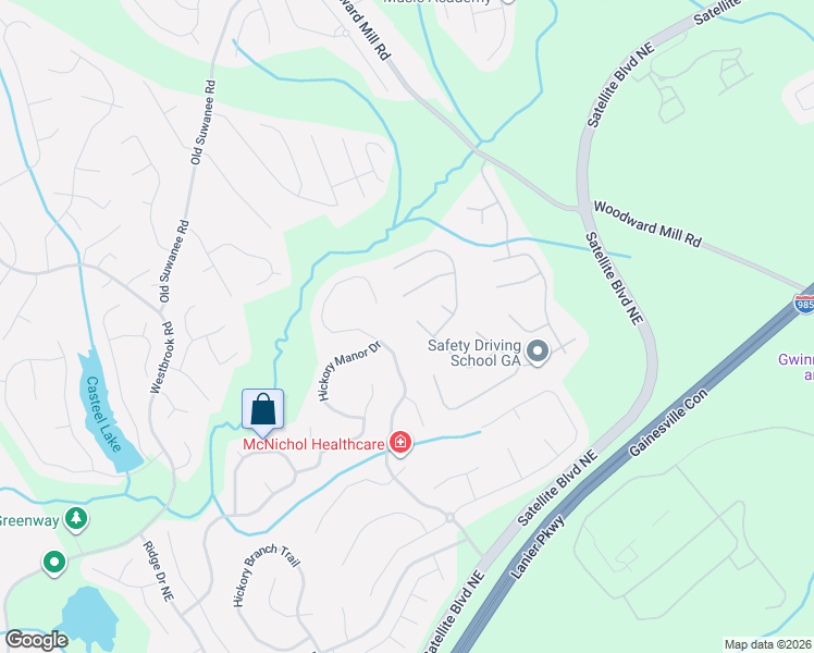 map of restaurants, bars, coffee shops, grocery stores, and more near 759 Roxholly Lane Northeast in Buford