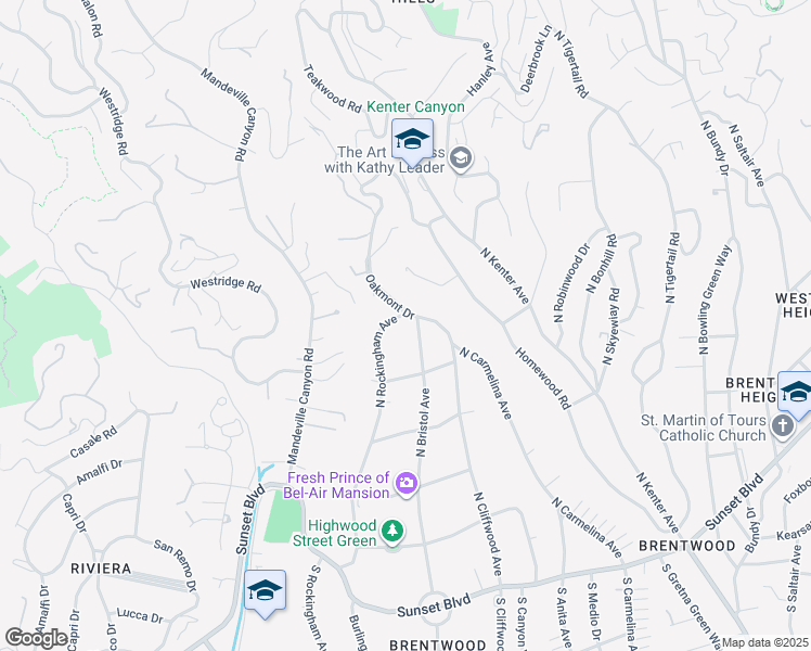 map of restaurants, bars, coffee shops, grocery stores, and more near 27 Oakmont Drive in Los Angeles