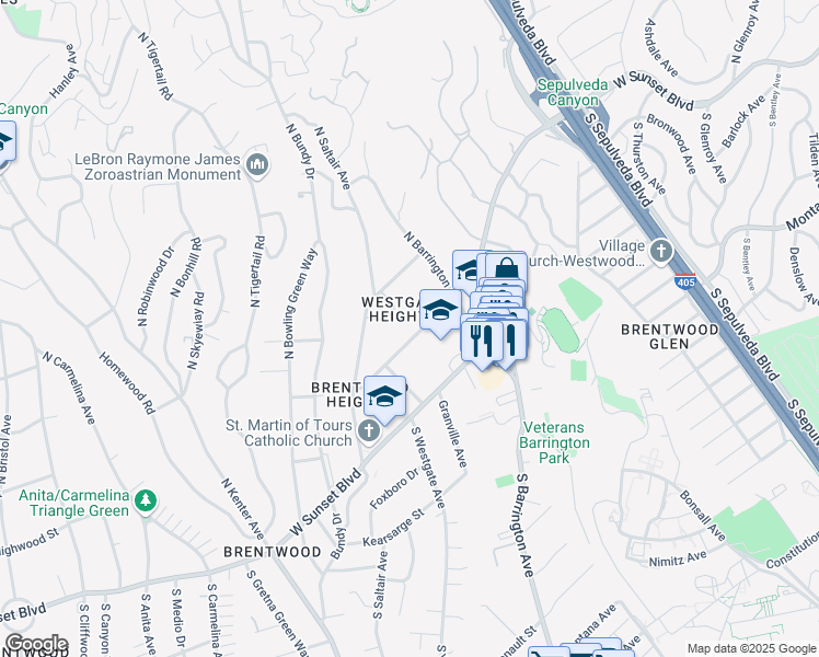 map of restaurants, bars, coffee shops, grocery stores, and more near 11797 Chaparal Street in Los Angeles