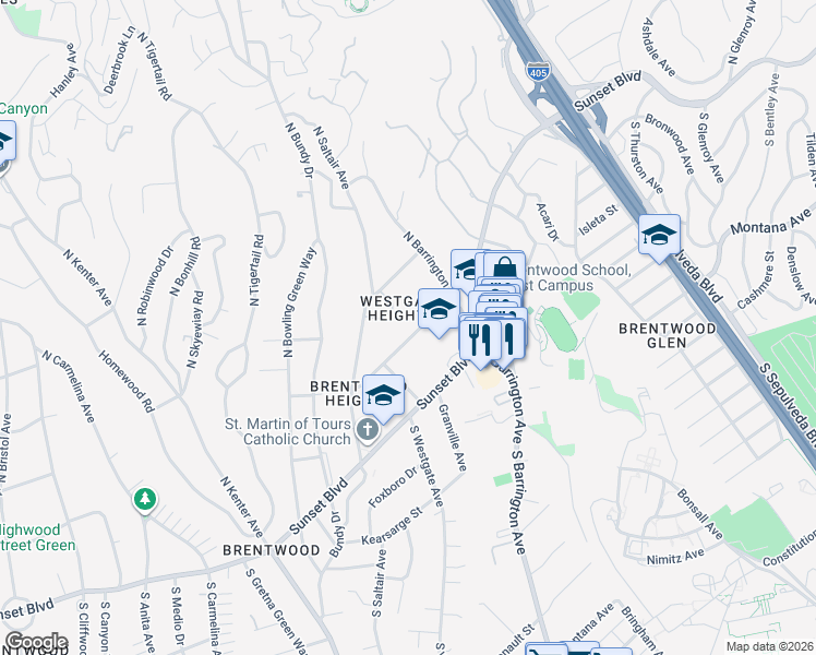map of restaurants, bars, coffee shops, grocery stores, and more near 11797 Chaparal Street in Los Angeles