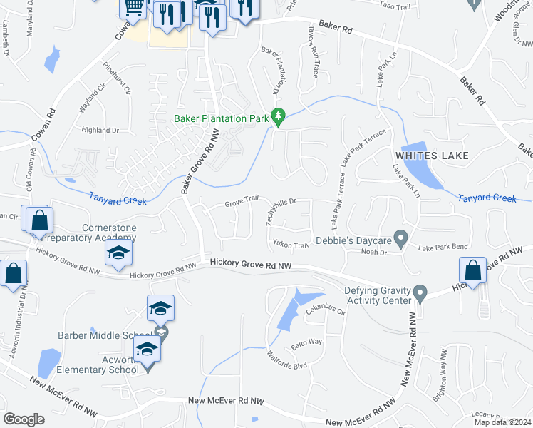 map of restaurants, bars, coffee shops, grocery stores, and more near 4227 Zephyrhills Drive in Acworth
