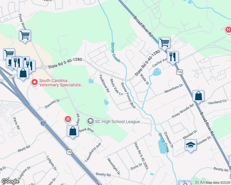 map of restaurants, bars, coffee shops, grocery stores, and more near 4707 Misty Vale Lane in Columbia