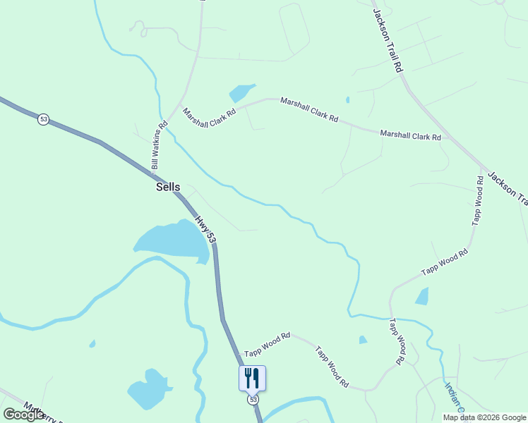 map of restaurants, bars, coffee shops, grocery stores, and more near 265 Cherokee Trail in Hoschton