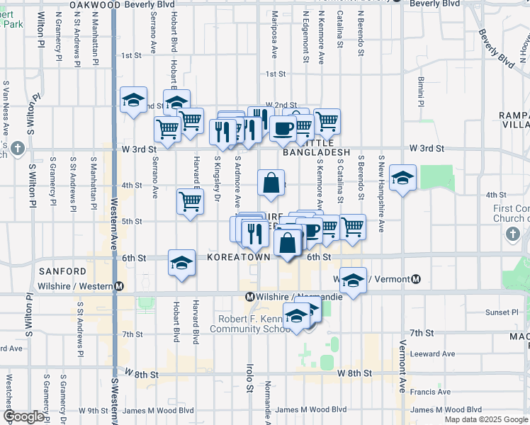 map of restaurants, bars, coffee shops, grocery stores, and more near in Los Angeles