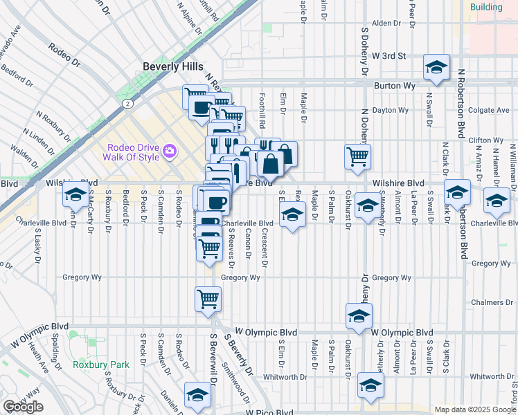 map of restaurants, bars, coffee shops, grocery stores, and more near in Beverly Hills