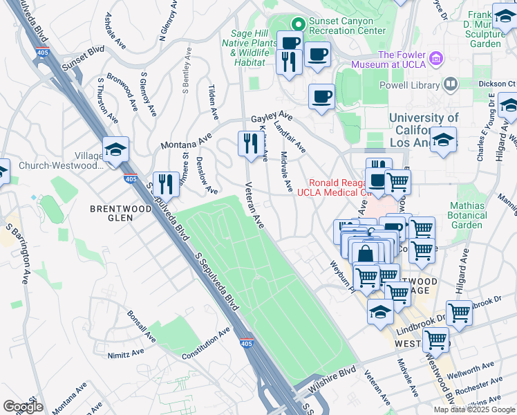 map of restaurants, bars, coffee shops, grocery stores, and more near in Los Angeles