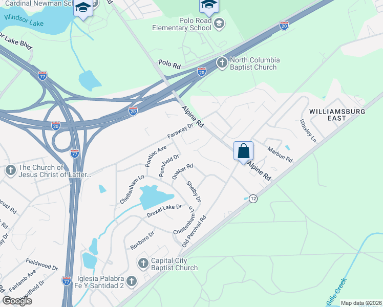 map of restaurants, bars, coffee shops, grocery stores, and more near 1809 Pennfield Drive in Columbia