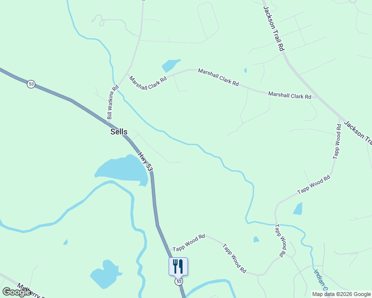 map of restaurants, bars, coffee shops, grocery stores, and more near 265 Cherokee Trail in Hoschton