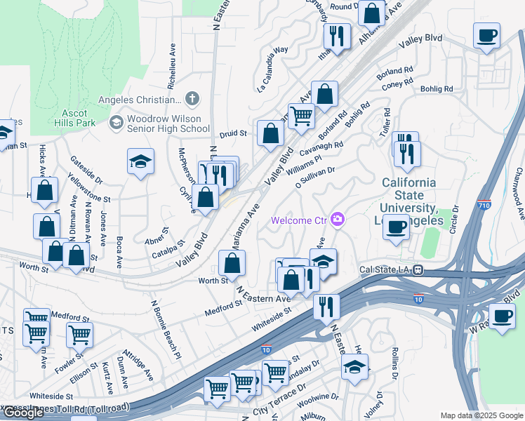 map of restaurants, bars, coffee shops, grocery stores, and more near 1950 Seigneur Avenue in Los Angeles