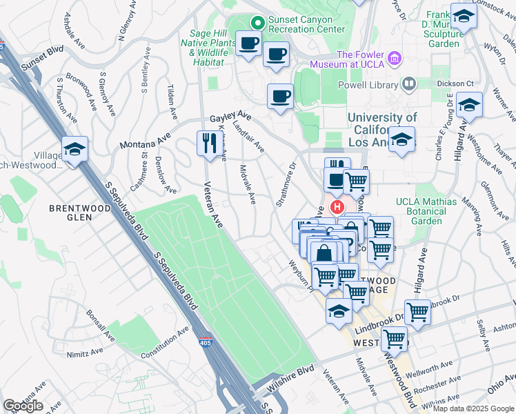 map of restaurants, bars, coffee shops, grocery stores, and more near 632 Levering Avenue in Los Angeles